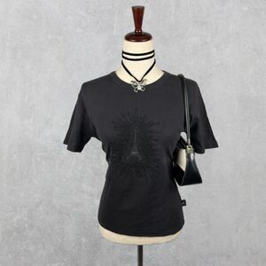 Faded Black Paris Beaded Eiffel Tower Grunge Alt Graphic Tee